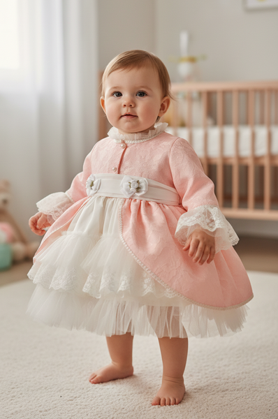 Sonata Infantil Spanish Girls Pink Heart Cutout Puffball Dress M5 - MADE TO ORDER