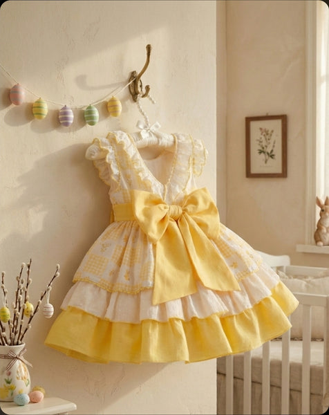 Sonata Infantil SS26 Girls Lemon Easter Chick Puffball Dress VE2603 ~ MADE TO ORDER