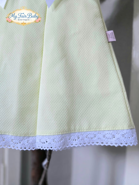 Spanish Baby Girls Lemon Pique Pleated Dress V004L
