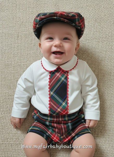 Sonata Infantil Spanish Baby Boys Red & Green Tartan Short Set IN2417 - MADE TO ORDER