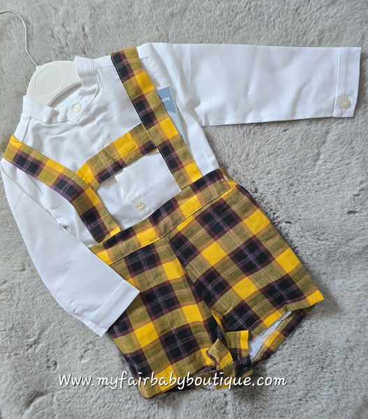 Ceyber Spanish Baby Boys Mustard Check H-Bar Dungarees Set ~ 12-36m