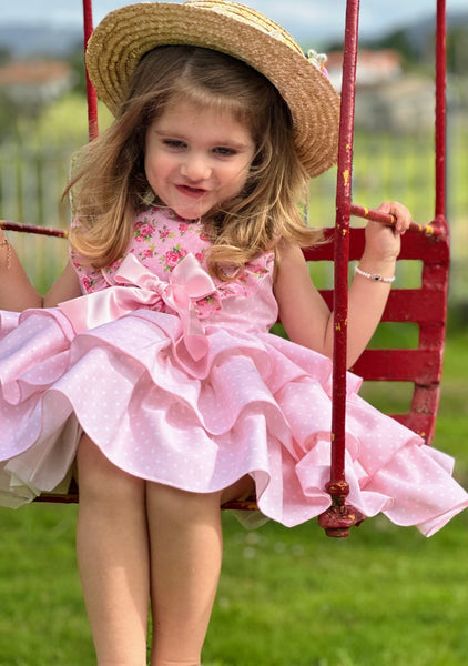 Sonata Infantil Girls Pink Polkadot Puffball Dress VE2525 - MADE TO ORDER