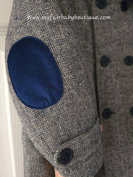 Beau Kid Traditional Boys Navy Tweed Coat 1500a ~ 3-6y