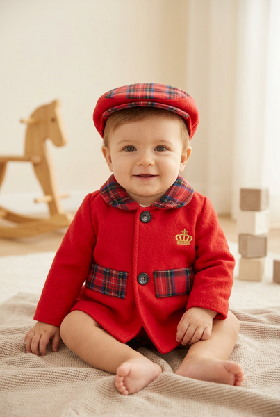 Beau Kid Traditional Baby Boys Red Tartan Jacket & Cap Set ~ 0-12m