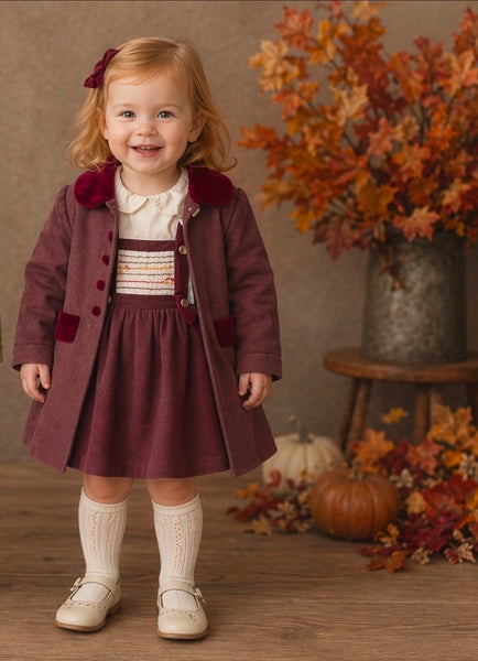 Beau Kid Girls Wine Red Pinafore Dress & Blouse ~ 12m-6y