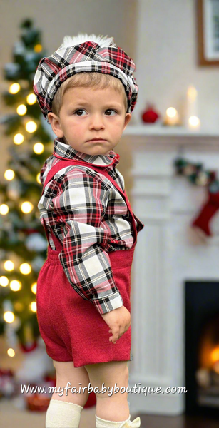 Sonata Infantil AW25 Spanish Baby Boys Red Dungaree & Tartan Shirt Set IN2507 - MADE TO ORDER