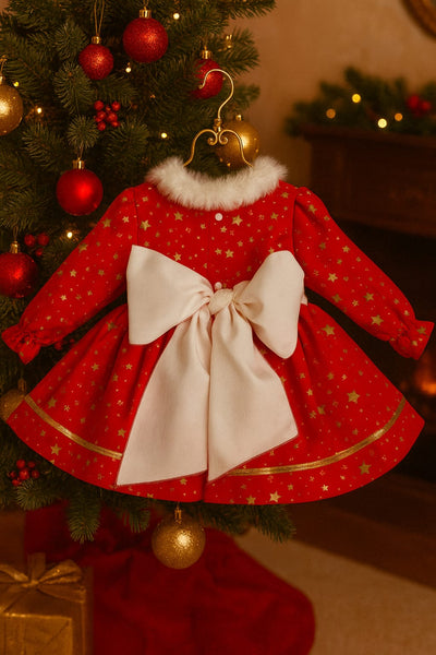 Sonata AW25 Spanish Girls Red & Gold Snowflake Christmas Puffball Dress NA2504 - MADE TO ORDER
