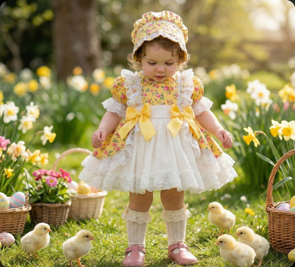 Sonata Infantil SS26 Girls Lemon Ditzy Floral Puffball Dress VE2614 ~ MADE TO ORDER