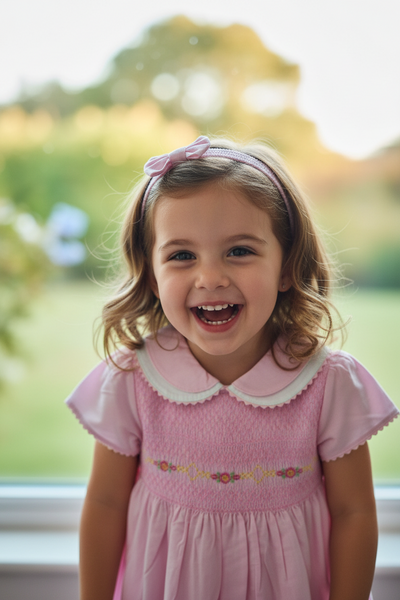 Mabini Traditional Girls Pink Smocked Dress Set MB7265