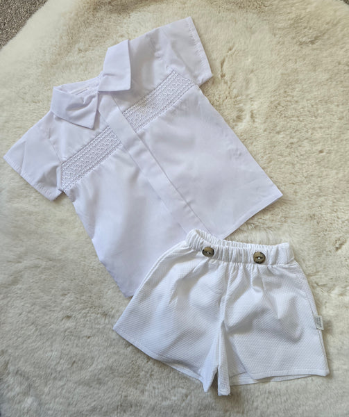 Spanish Baby Boys White Smocked Short Set ~ 3-36m