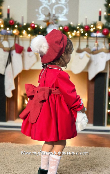 Sonata Infantil AW25 Spanish Girls Red Smocked Puffball Dress IN2505 ~ MADE TO ORDER