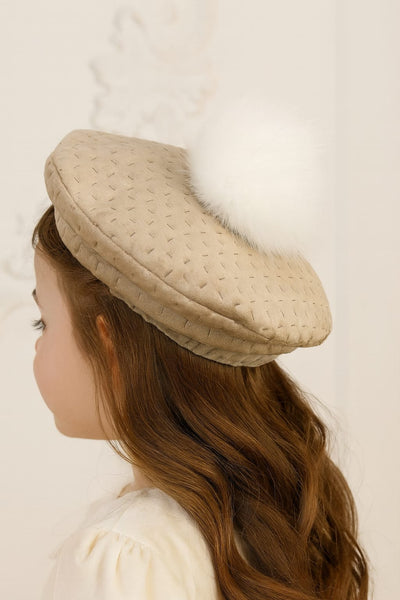 Sonata Infantil AW25 Spanish Girls Camel Quilted Pom Pom Beret NA2503 - MADE TO ORDER
