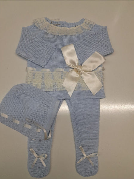 Spanish Creaciones Gavidia Unisex Baby Blue Knitted 3pc Set 8213