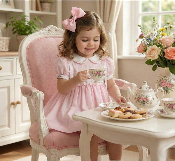 Sonata Infantil SS26 Girls Traditional Pink Smocked Puffball Dress VE2619 ~ MADE TO ORDER