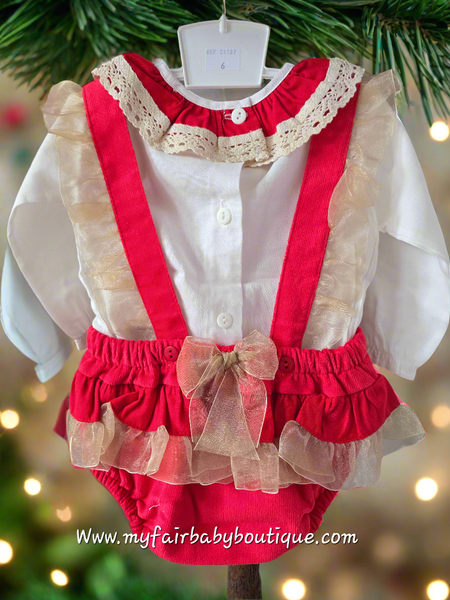 Spanish Baby Girls Red Tulle Bow Romper M002 ~ 6-24m