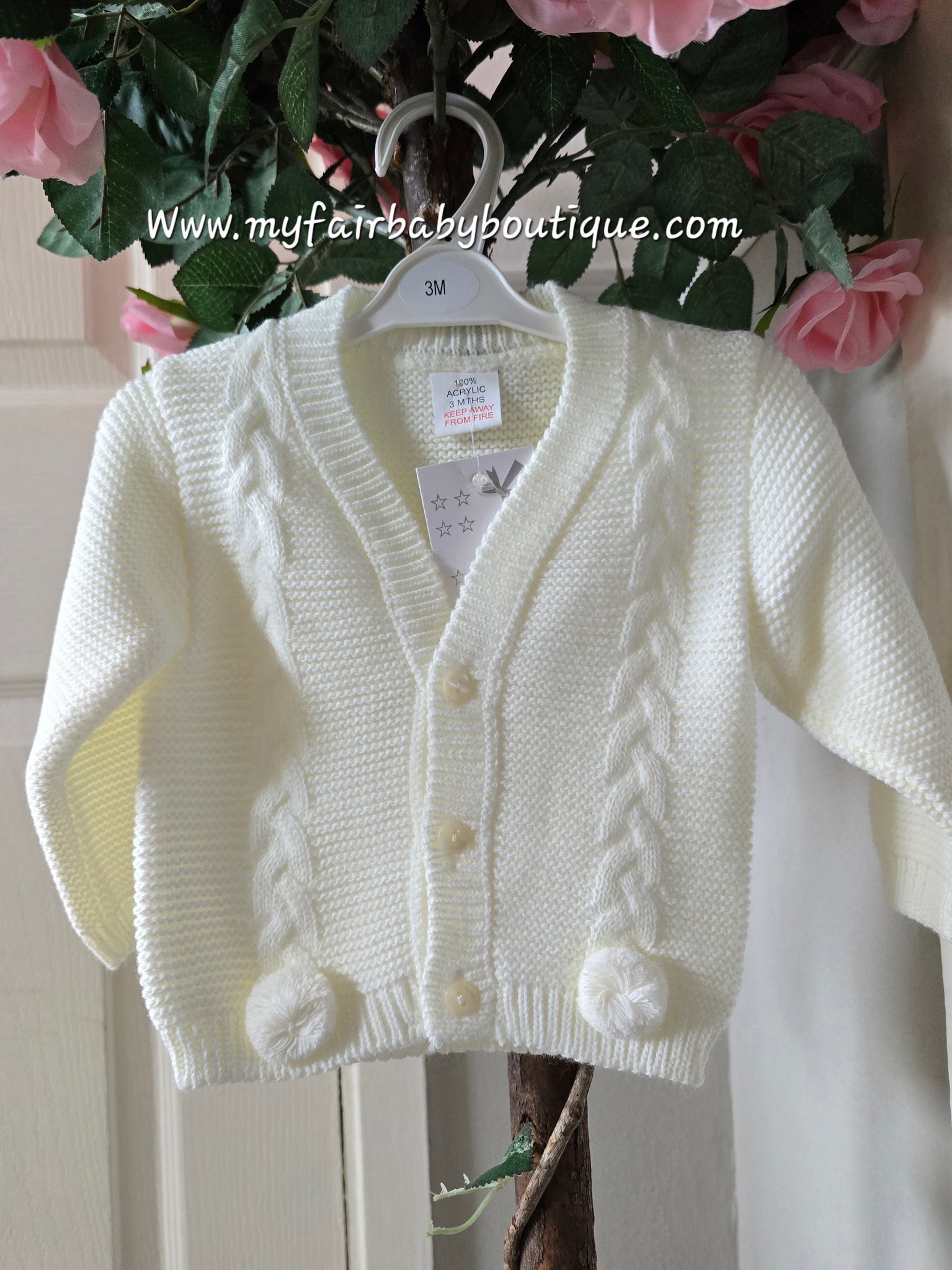 Traditional Baby Boys Cream Pom Pom Cardigan ~ 0-24m