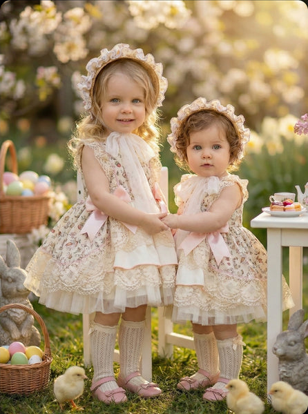 Sonata Infantil SS26 Girls Lace Bunny Puffball Dress VE2612 ~ MADE TO ORDER