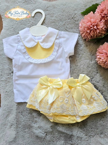 Spanish Baby Girls Lemon Lace & Bow Skort Set M002E
