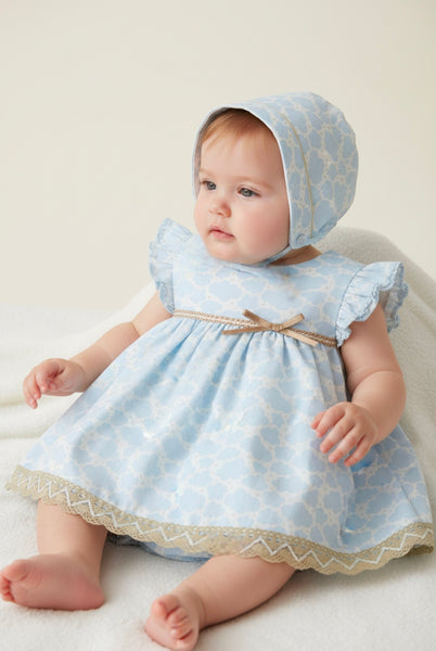 Spanish BabyFerr Baby Girls Blue & Camel Cloud Dress Set 24136 ~ 3,6m