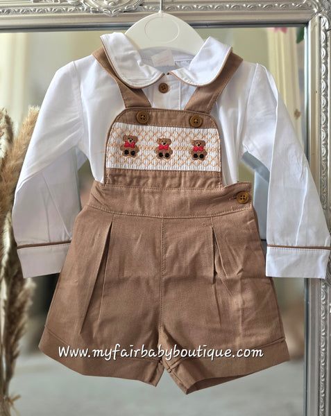 Mabini Traditional Spanish Baby Boys Chocolate Smocked Teddy Bear Dungarees 1702 ~ 0-4y