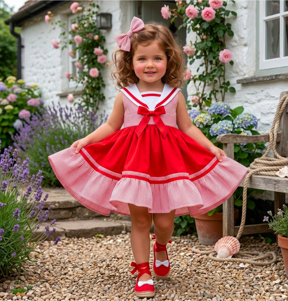 Sonata Infantil Girls Red Sailor Puffball Dress M311 - MADE TO ORDER