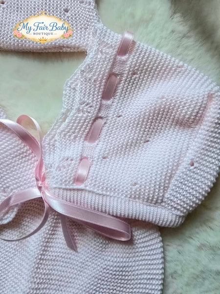 Spanish Creaciones Gavidia Baby Girls Pink Knitted 3pc Set 8213 ~ 3m