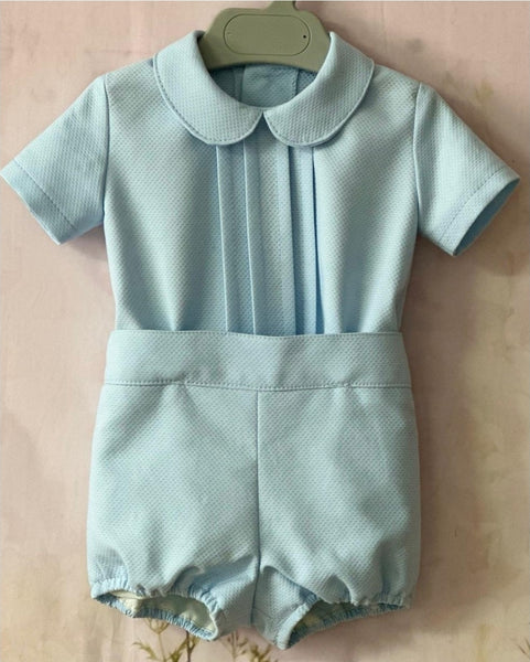 Sonata Infantil Spanish Baby Boys Blue Pique Short Set VE2429 ~ MADE TO ORDER