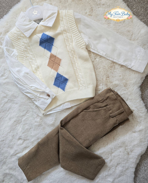 Beau Kid Traditional Boys Argyle Tank Top 3pc Set 2818