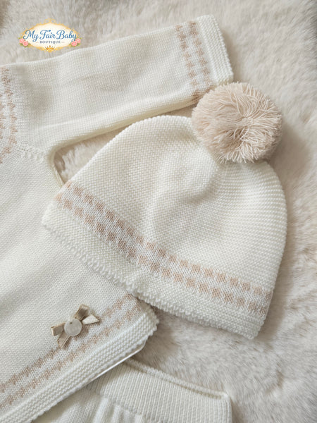Spanish Unisex Baby Cream & Camel Knitted 3PC Set C2024 - 3-9M