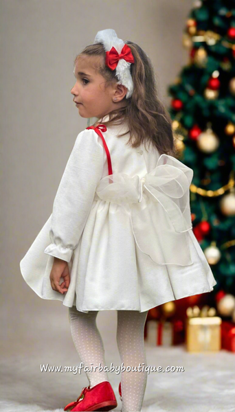 Sonata Infantil AW25 Spanish Girls White Velvet Heart Smocked Puffball Dress IN2507 ~ MADE TO ORDER