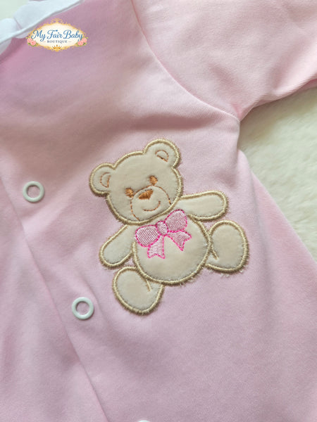 Spanish Baby Girls Pink Teddy Cotton Sleepsuit/Babygrow SG263