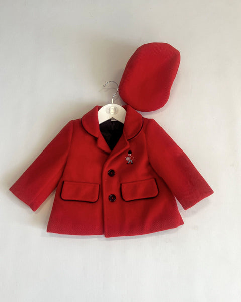 Beau Kid Traditional Baby Boys Red Herringbone Jacket & Cap Set ~ 0-24m