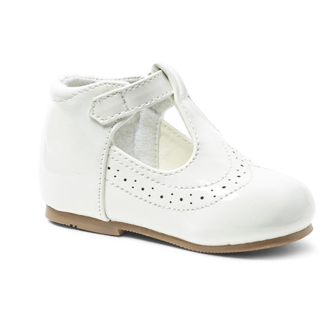 Traditional Boys White Patent Hard Soled Shoes
