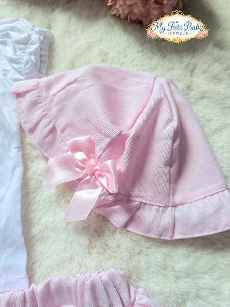 Spanish Baby Girls Pink Smocked Summer Skort & Hat Set M002S ~ 6-24m