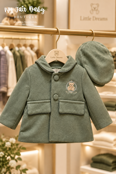 Beau Kid Traditional Baby Boys Forest Green Teddy Jacket & Cap ~ 0-24m