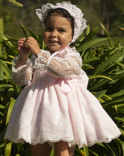 Sonata AW25 Spanish Girls Pink Fur Coat & Lace Dress Set IN2522 - MADE TO ORDER