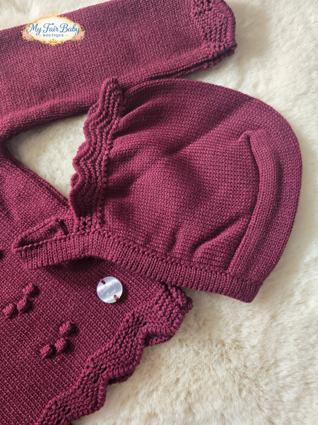 Spanish Baby Girls Burgundy Knitted 3pc Jam Pant Set