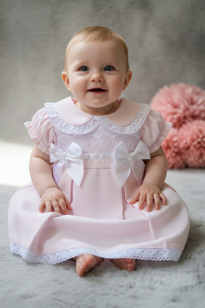 Spanish Baby Girls Pink Pique Pleated Dress V004P ~ 3-36m