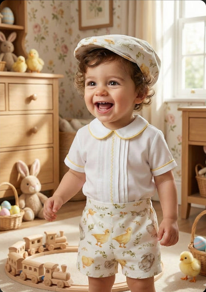 Sonata Infantil SS26 Boys Easter Chick & Bunny Short Set VE2602 - MADE TO ORDER