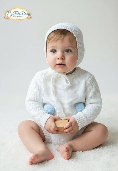 Spanish Baby Boys White & Blue Knitted Jam Pant 3pc Set