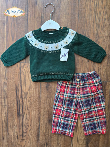 Spanish Baby Boys Green Reindeer Trouser Set