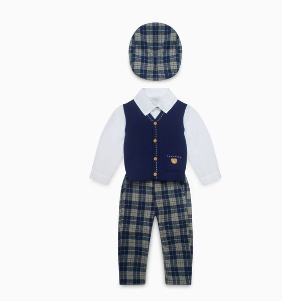Beau Kid Traditional Boys Navy Check Trouser 4pc Set 2821