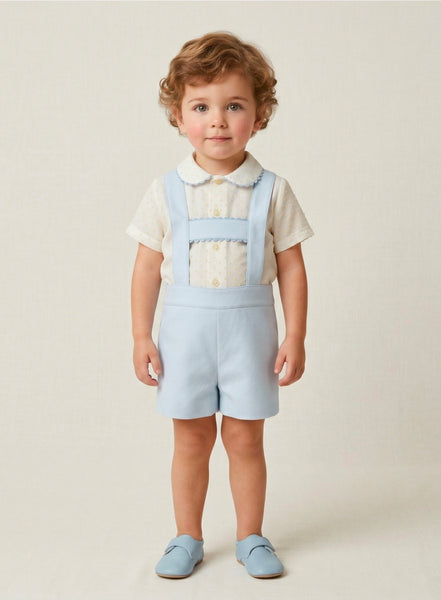 Sonata Infantil Spanish Baby Boys Blue H-Bar Dungarees Set VE2511 ~ MADE TO ORDER