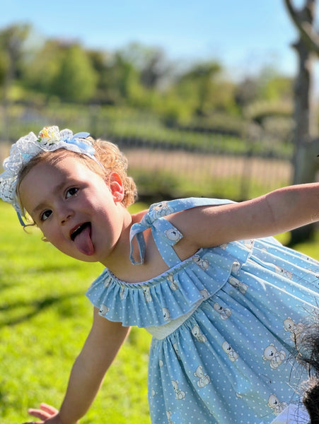 Sonata Infantil Girls Blue Teddy Summer Dress VE2522- MADE TO ORDER