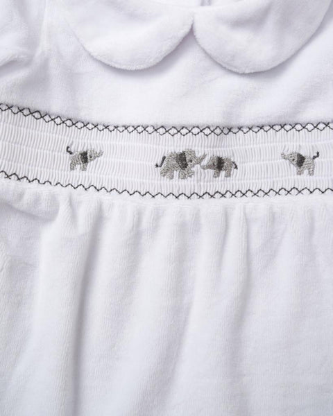 Traditional Unisex Baby White Smocked Elephant Velour Sleepsuit/Babygrow ~ 0-9m