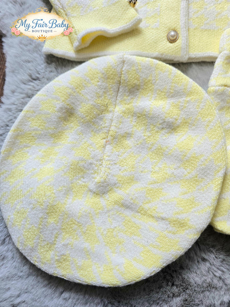 Traditional Girls Lemon Houndstooth Skirt & Jacket Set