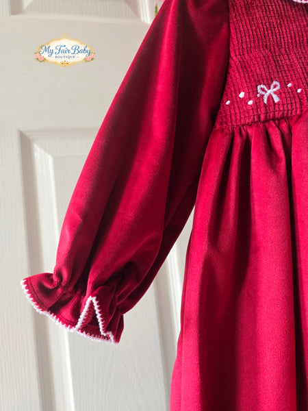 Spanish Girls Red Velvet Smocked Dress