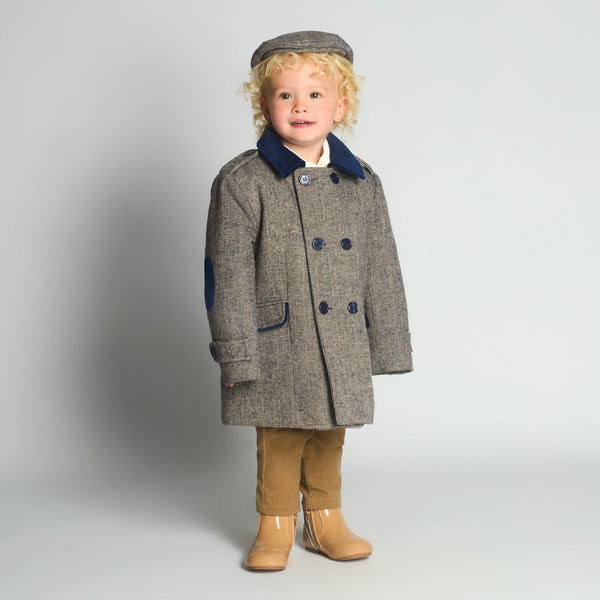 Beau Kid Traditional Boys Navy Tweed Coat 1500a ~ 3-6y