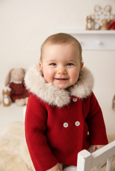 Traditional Unisex Baby Red Knitted Jacket ~ 0-18m
