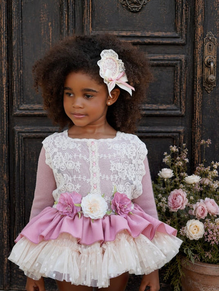 Ela Confeccion AW26 Spanish Girls Pink Knitted Puffball Dress - MADE TO ORDER